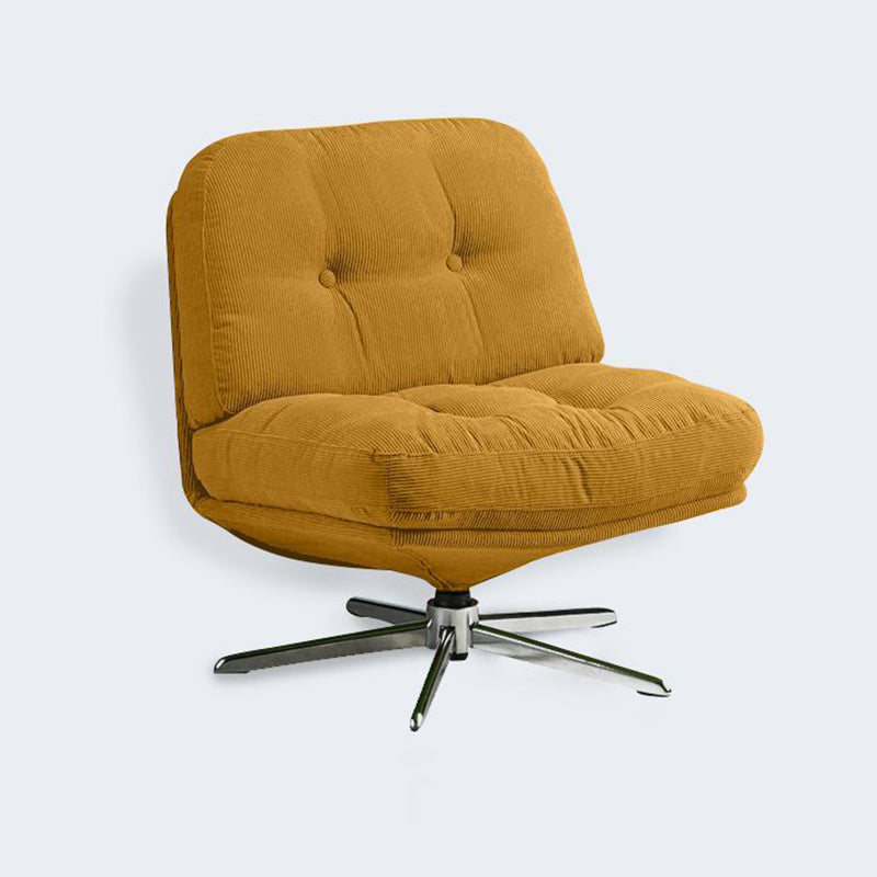 Modern Minimalist Rectangular Corduroy Accent Chair with Steel Frame and Backrest — Armless for Living Room