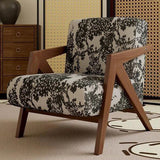 Traditional French-Style Rectangular Accent Chair in Cotton-Linen Fabric with Solid Wood Frame, Backrest and Armrests for Living Room