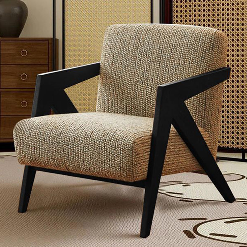 Traditional French-Style Rectangular Accent Chair in Cotton-Linen Fabric with Solid Wood Frame, Backrest and Armrests for Living Room
