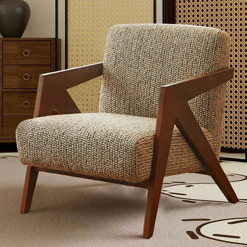 Traditional French-Style Rectangular Accent Chair in Cotton-Linen Fabric with Solid Wood Frame, Backrest and Armrests for Living Room