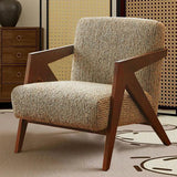Traditional French-Style Rectangular Accent Chair in Cotton-Linen Fabric with Solid Wood Frame, Backrest and Armrests for Living Room