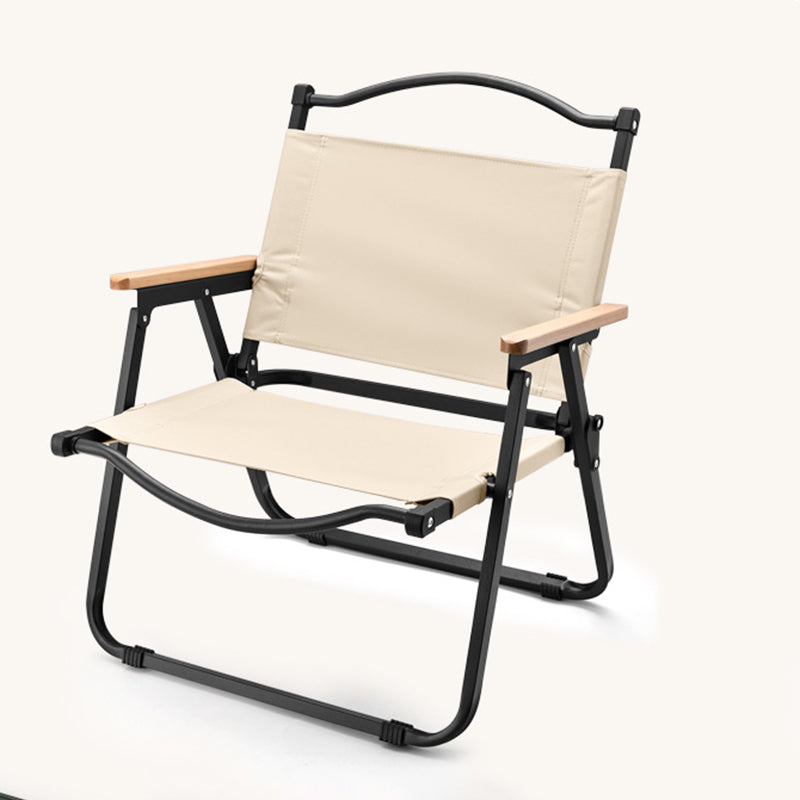 Modern Minimalist Outdoor Folding Chair — Carbon Steel Frame, Square Fabric Seat, Beech Wood Backrest and Armrests