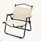 Modern Minimalist Outdoor Folding Chair — Carbon Steel Frame, Square Fabric Seat, Beech Wood Backrest and Armrests