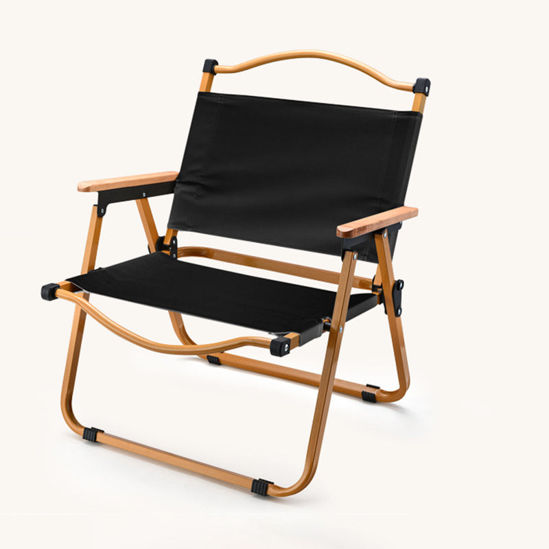 Modern Minimalist Outdoor Folding Chair — Carbon Steel Frame, Square Fabric Seat, Beech Wood Backrest and Armrests