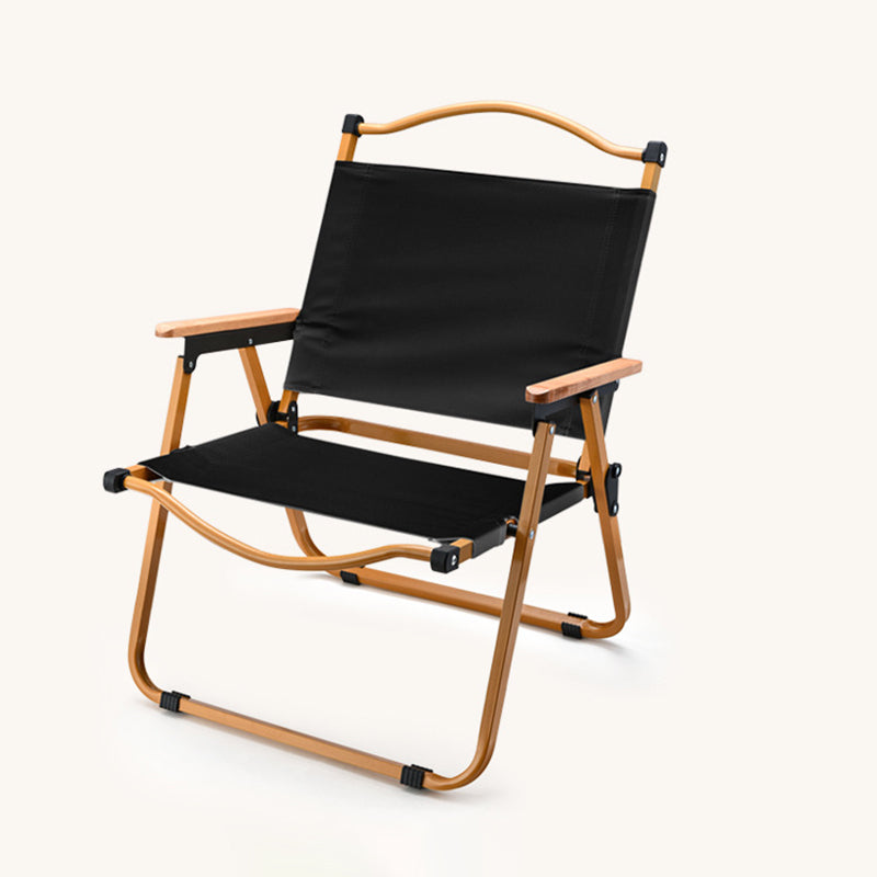 Modern Minimalist Outdoor Folding Chair — Carbon Steel Frame, Square Fabric Seat, Beech Wood Backrest and Armrests