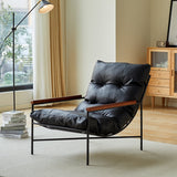 Modern Mid-Century Rectangular PU Leather Recliner Chair with Carbon Steel Frame, Rubberwood & Solid Wood Accents, PP Cotton Backrest for Living Room