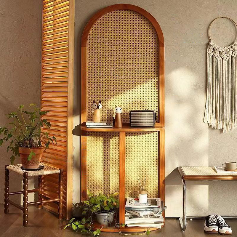 Traditional Chinese Rectangular Room Divider in Rubberwood Solid Wood with Plastic Panels and Storage Shelf – 2- or 4-Tier, for Living Room