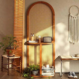 Traditional Chinese Rectangular Room Divider in Rubberwood Solid Wood with Plastic Panels and Storage Shelf – 2- or 4-Tier, for Living Room