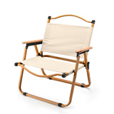 Modern Minimalist Outdoor Folding Chair — Carbon Steel Frame, Square Fabric Seat, Beech Wood Backrest and Armrests