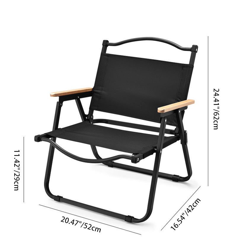 Modern Minimalist Outdoor Folding Chair — Carbon Steel Frame, Square Fabric Seat, Beech Wood Backrest and Armrests