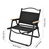 Modern Minimalist Outdoor Folding Chair — Carbon Steel Frame, Square Fabric Seat, Beech Wood Backrest and Armrests