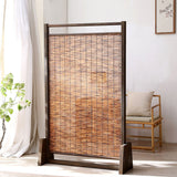 Traditional Chinese Rectangular Reed Room Divider in Solid Pine Wood for Living Room