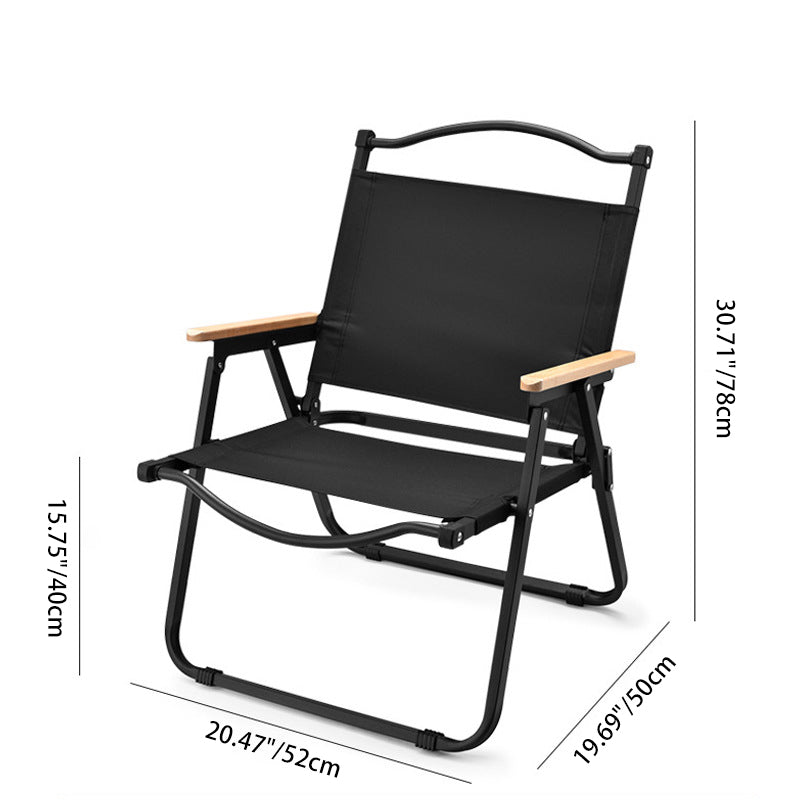 Modern Minimalist Outdoor Folding Chair — Carbon Steel Frame, Square Fabric Seat, Beech Wood Backrest and Armrests
