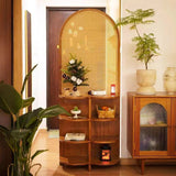 Traditional Chinese Rectangular Room Divider in Rubberwood Solid Wood with Plastic Panels and Storage Shelf – 2- or 4-Tier, for Living Room