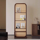 Traditional Chinese-Style Rubberwood Solid Wood Room Divider with PE Rattan Accents and 3-Tier Storage Shelf for Living Room
