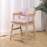 Modern Minimalist Adjustable Kids Chair in Solid Pine Wood with Cotton-Linen Upholstery and Foam Cushion for Bedroom