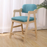 Modern Minimalist Adjustable Kids Chair in Solid Pine Wood with Cotton-Linen Upholstery and Foam Cushion for Bedroom