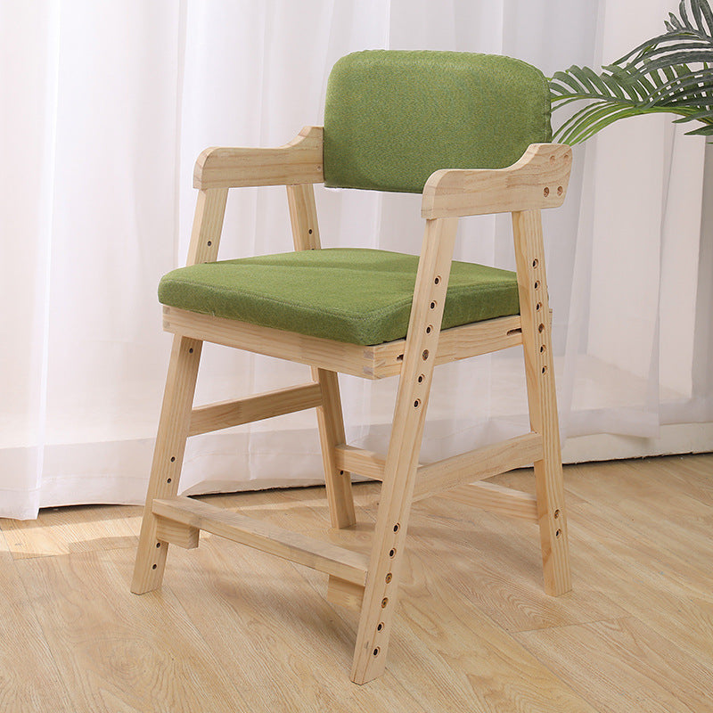 Modern Minimalist Adjustable Kids Chair in Solid Pine Wood with Cotton-Linen Upholstery and Foam Cushion for Bedroom