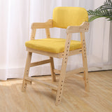 Modern Minimalist Adjustable Kids Chair in Solid Pine Wood with Cotton-Linen Upholstery and Foam Cushion for Bedroom