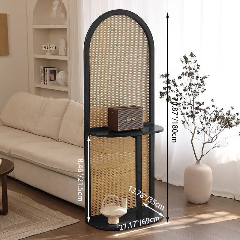 Traditional Chinese Rectangular Room Divider in Rubberwood Solid Wood with Plastic Panels and Storage Shelf – 2- or 4-Tier, for Living Room