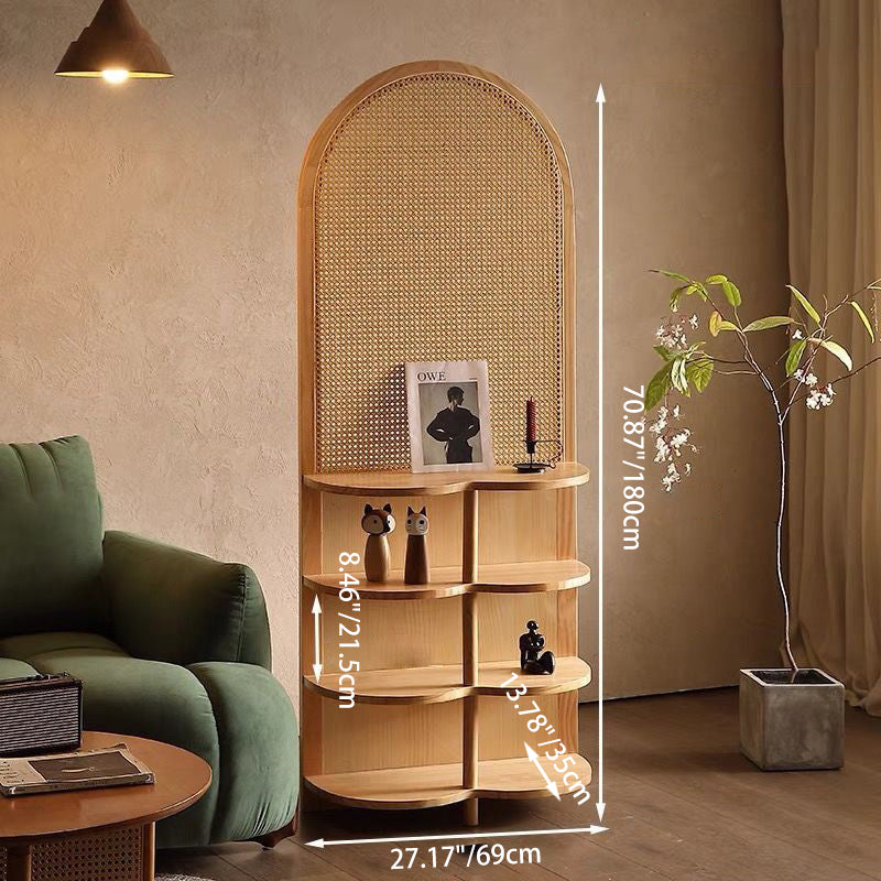 Traditional Chinese Rectangular Room Divider in Rubberwood Solid Wood with Plastic Panels and Storage Shelf – 2- or 4-Tier, for Living Room