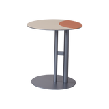Round Two-Tone Faux Saddle Leather End Table with Metal Base – Minimalist, Compact Side Table for Living Room