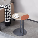 Round Two-Tone Faux Saddle Leather End Table with Metal Base – Minimalist, Compact Side Table for Living Room