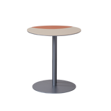 Round Two-Tone Faux Saddle Leather End Table with Metal Base – Minimalist, Compact Side Table for Living Room