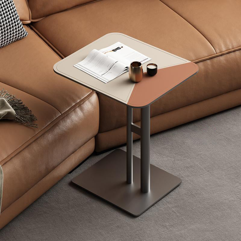 Modern Dual-Tone Faux Saddle Leather Square End Table with Asymmetrical Patchwork – Minimalist Corner Table for Living Room