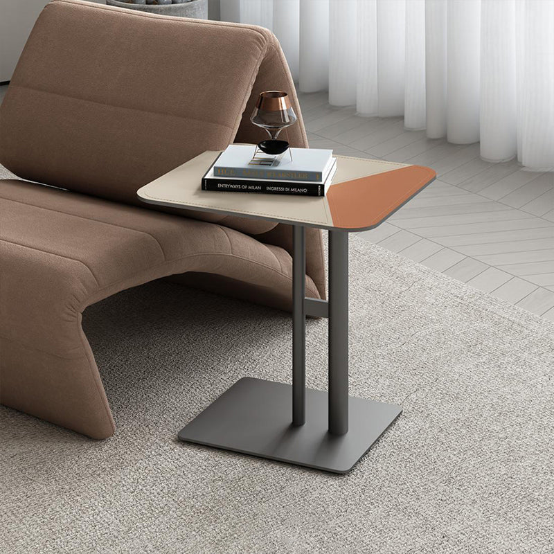 Modern Dual-Tone Faux Saddle Leather Square End Table with Asymmetrical Patchwork – Minimalist Corner Table for Living Room