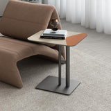 Modern Dual-Tone Faux Saddle Leather Square End Table with Asymmetrical Patchwork – Minimalist Corner Table for Living Room