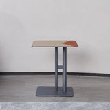 Modern Dual-Tone Faux Saddle Leather Square End Table with Asymmetrical Patchwork – Minimalist Corner Table for Living Room