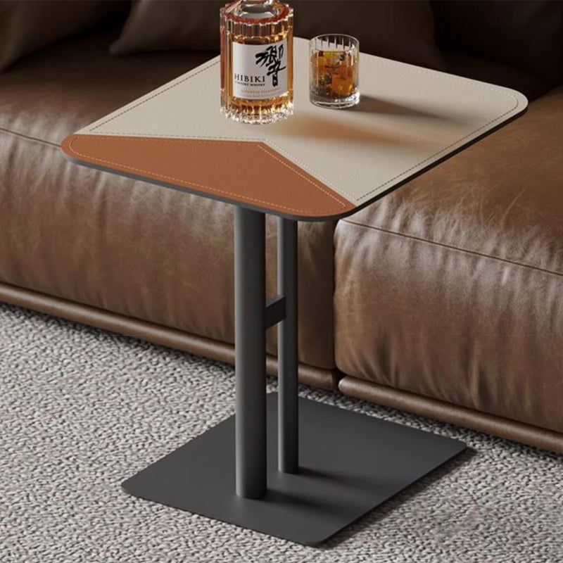 Modern Dual-Tone Faux Saddle Leather Square End Table with Asymmetrical Patchwork – Minimalist Corner Table for Living Room