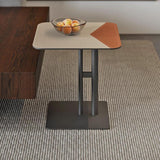 Modern Dual-Tone Faux Saddle Leather Square End Table with Asymmetrical Patchwork – Minimalist Corner Table for Living Room