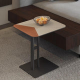 Modern Dual-Tone Faux Saddle Leather Square End Table with Asymmetrical Patchwork – Minimalist Corner Table for Living Room