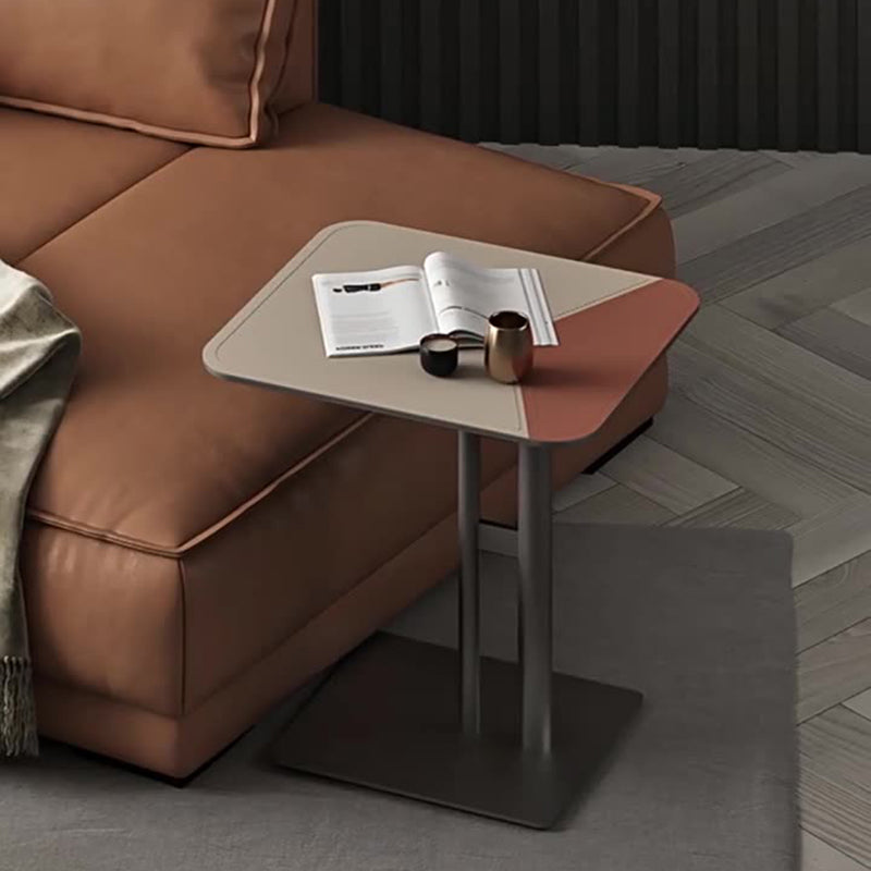 Modern Dual-Tone Faux Saddle Leather Square End Table with Asymmetrical Patchwork – Minimalist Corner Table for Living Room