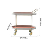 Portable Oval Faux Saddle Leather Side Table with a Gold Stainless Steel Frame — Innovative Rolling Dual-Tier Drink Trolley for the Dining Room