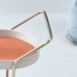Portable Oval Faux Saddle Leather Side Table with a Gold Stainless Steel Frame — Innovative Rolling Dual-Tier Drink Trolley for the Dining Room