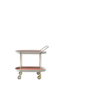 Portable Oval Faux Saddle Leather Side Table with a Gold Stainless Steel Frame — Innovative Rolling Dual-Tier Drink Trolley for the Dining Room