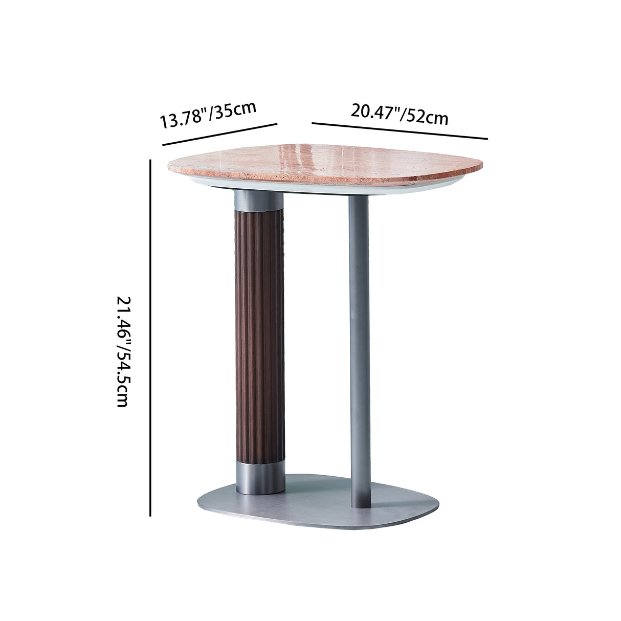 Elegant Natural Marble & Solid Wood End Table with Irregular Rounded-Rectangle Top – Scandinavian Dual-Pillar Legs, Chic Living Room Accent