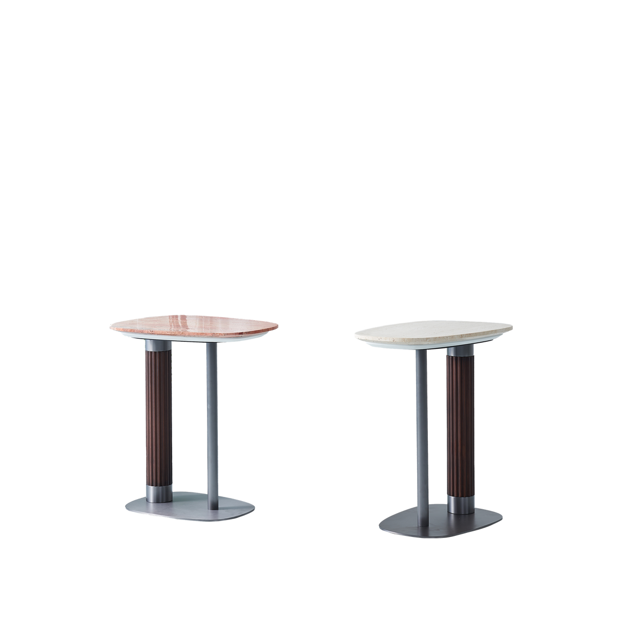 Elegant Natural Marble & Solid Wood End Table with Irregular Rounded-Rectangle Top – Scandinavian Dual-Pillar Legs, Chic Living Room Accent