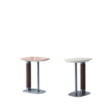 Elegant Natural Marble & Solid Wood End Table with Irregular Rounded-Rectangle Top – Scandinavian Dual-Pillar Legs, Chic Living Room Accent