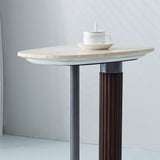 Elegant Natural Marble & Solid Wood End Table with Irregular Rounded-Rectangle Top – Scandinavian Dual-Pillar Legs, Chic Living Room Accent