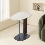 Elegant Natural Marble & Solid Wood End Table with Irregular Rounded-Rectangle Top – Scandinavian Dual-Pillar Legs, Chic Living Room Accent