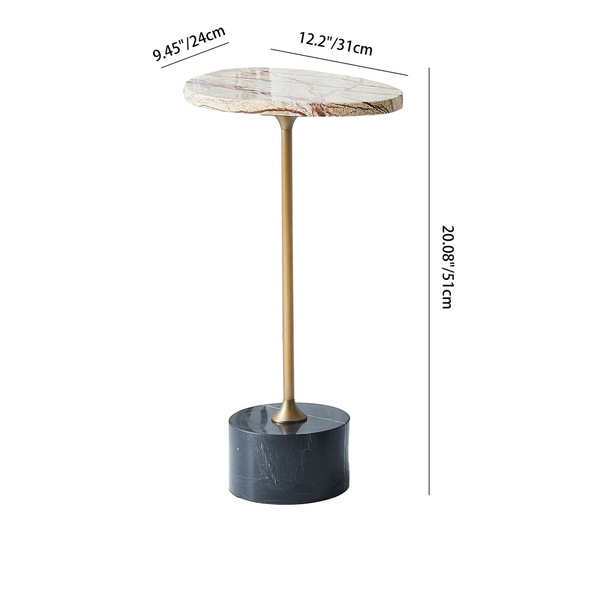 Japanese-Inspired Asymmetrical Oval Marble End Table – Living Room Accent Table