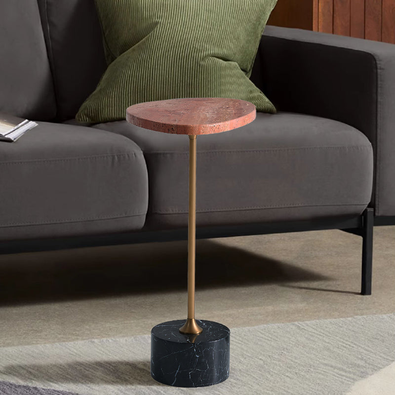 Japanese-Inspired Asymmetrical Oval Marble End Table – Living Room Accent Table