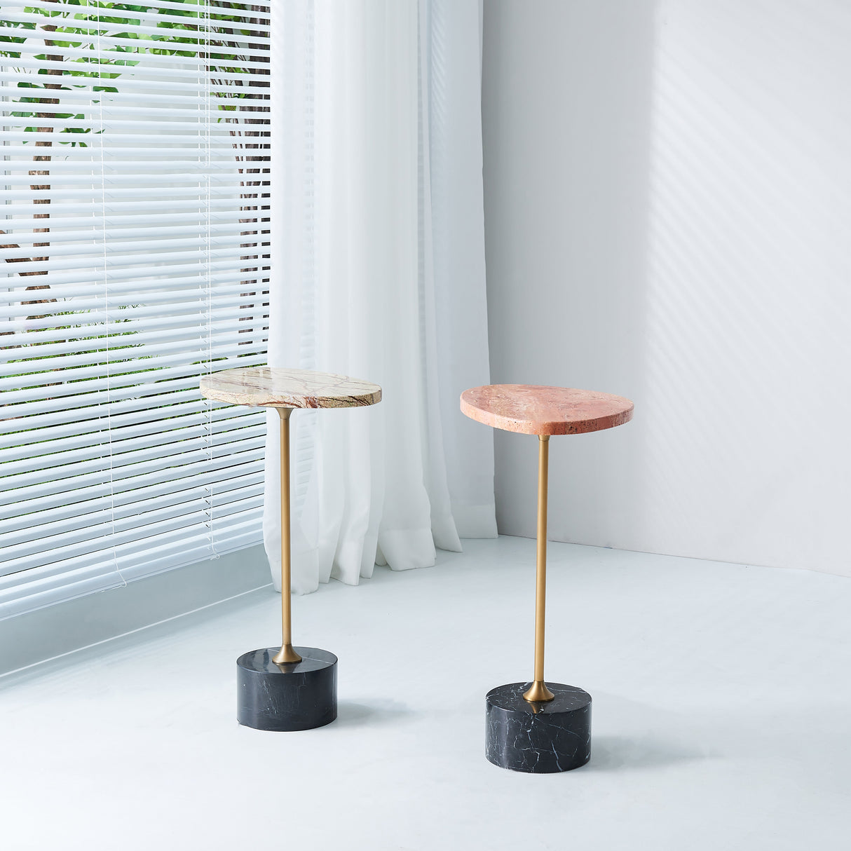 Japanese-Inspired Asymmetrical Oval Marble End Table – Living Room Accent Table