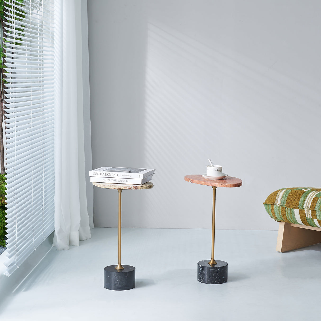 Japanese-Inspired Asymmetrical Oval Marble End Table – Living Room Accent Table