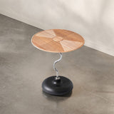 Artistic Round-Curved Stem End Table in Wood & Stainless Steel — Vintage Classic Living Room Accent