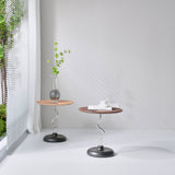 Artistic Round-Curved Stem End Table in Wood & Stainless Steel — Vintage Classic Living Room Accent